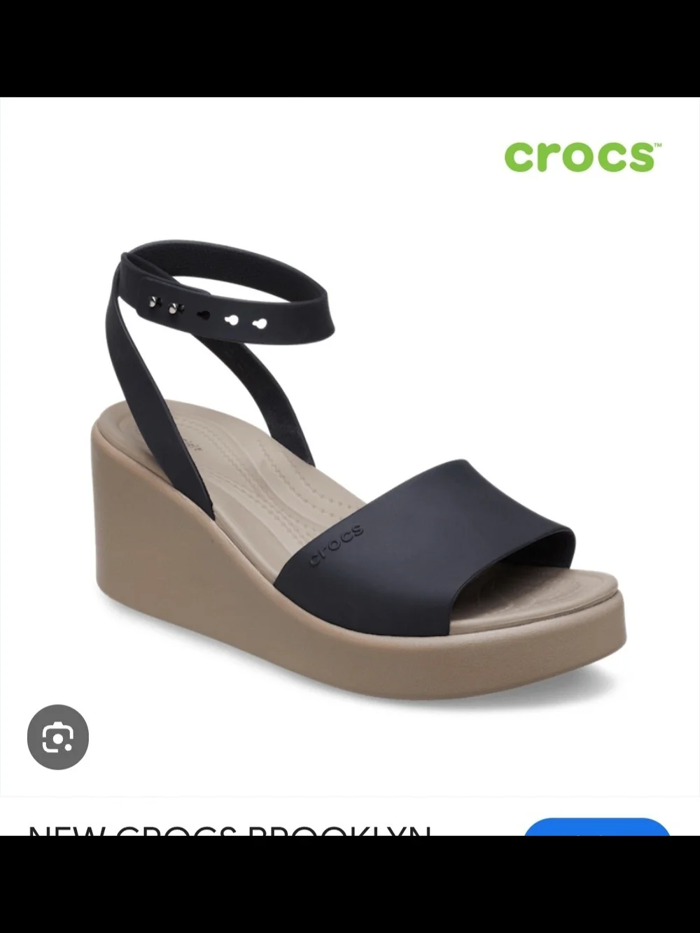CROCS Black and Tan Wedge Sandals with Ankle Strap